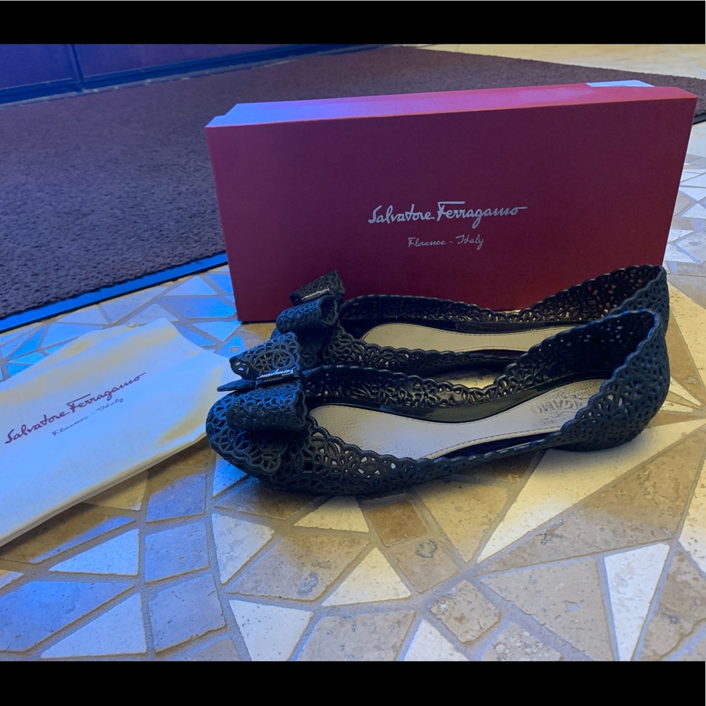 Salvatore Ferragamo black jelly flats